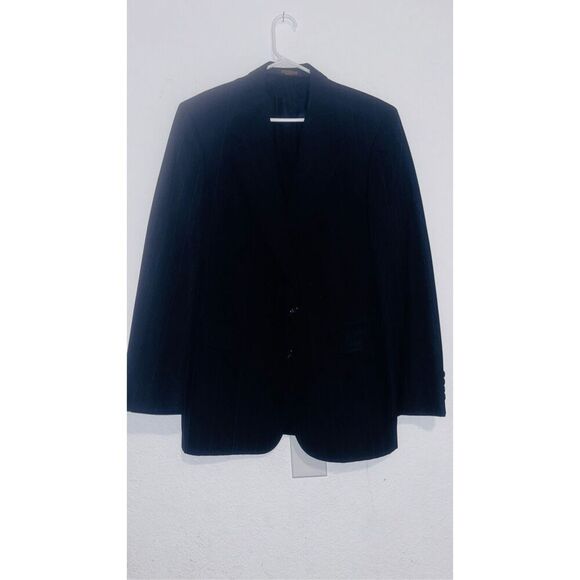 Evan Picone men’s blazer suit size 44L black pinstriped inside lining 2 front po - Picture 2 of 16
